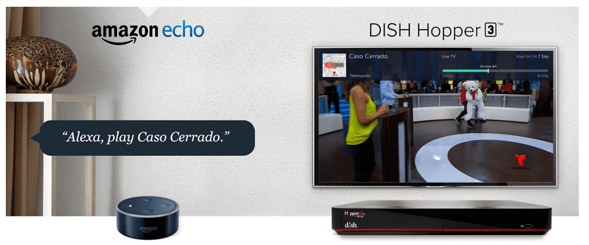 Amazon echo and DISH Hopper 3 side by side